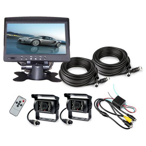 2x 4pin truck trailer rear view ccd camera 33ft+7&#034; car monitor night vision kit