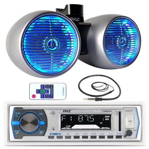 Silver 6.5&#034; led wake board tower speakers, antenna,bluetooth usb marine receiver