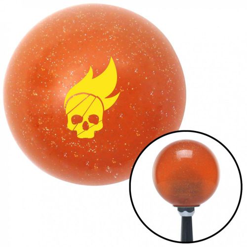 Yellow skull flame orange metal flake shift knob with 16mm x 1.5 insert 2 din