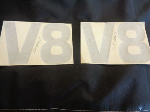 V8  decal pair ( 2 ) light gray 6&#034; x 4 1/8&#034; marine boat