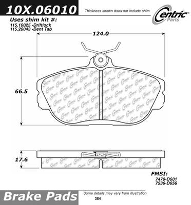 Centric 300.06010 brake pad or shoe, front-premium semi-met pads w/shims