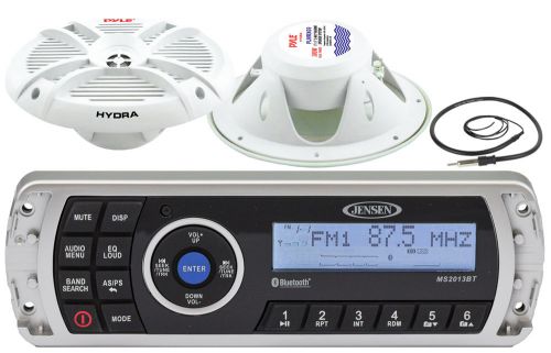 Jensen bluetooth usb am fm radio, antenna, 2way 6x9&#034; 300w marine white speakers