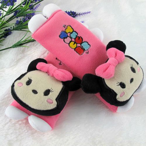 Tsum tsum pink color minnie mouse cartoon car use seat belt cover decoration set