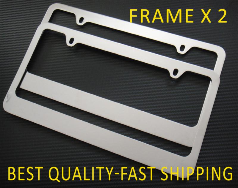 Plain/blank chrome metal license plate frame/free 2 caps x 2 pcs