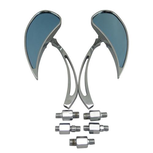 Universal chrome motorcycle rear view side blue mirror teardop style 8mm 10mm