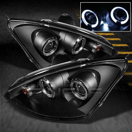 00-04 ford focus jdm black dual halo projector led strip headlights lamps pair