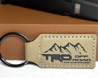 Trd keychain -pu leather light brown and black engraved tacoma trd keychain