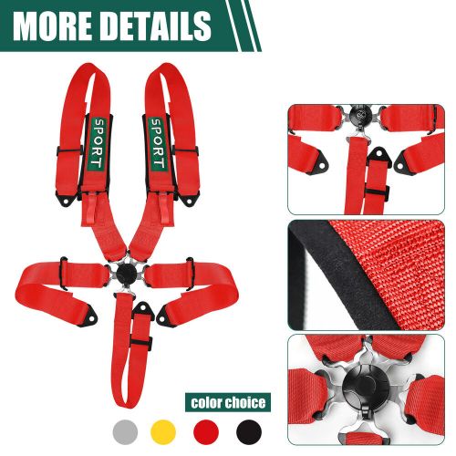 2pcs 5 point racing harness camlock quick release safety seat belt atv utv red