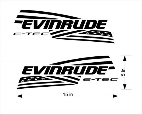 Evinrude flag boat motor decals gloss black 15&#034; x 5&#034;