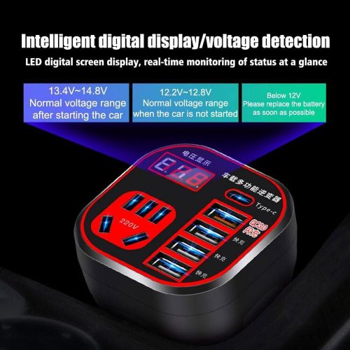 Car power inverter 12v24v to 220v voltage converter with 4usb ports charger