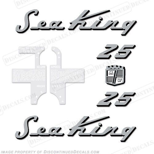 Fits sea king 1957 25hp outboard motor engine decals - silver/black