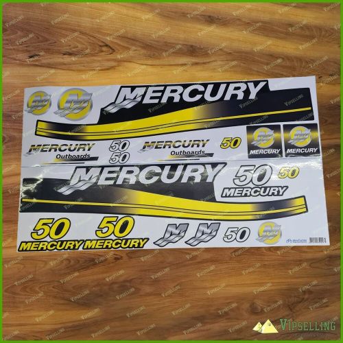 Mercury 50 hp outboard replacement yellow laminated decals kit set marine boat