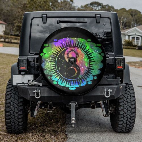 Spare tire cover for camper, mandala sun moon yin yang spare tire cover with or