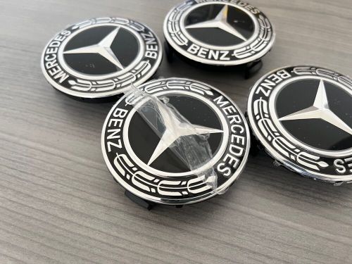 4 pcs set mercedes benz wheel center caps emblem black laurel wreath 75mm