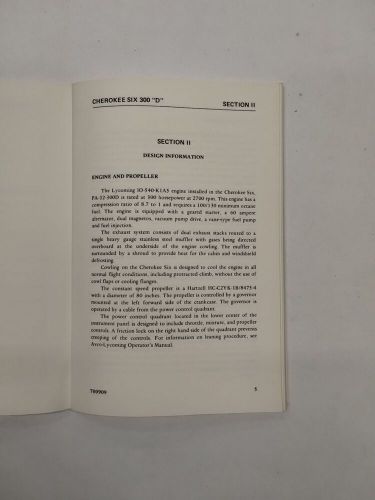 Piper 1971 cherokee six pa-32-300d owners handbook september 1971, 761-465-orig.