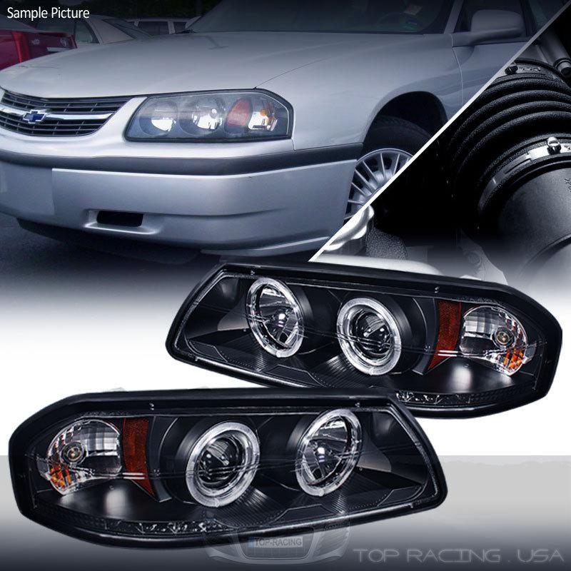 Black led dual ccfl halo projector headlights pair for chevy impala 00-05