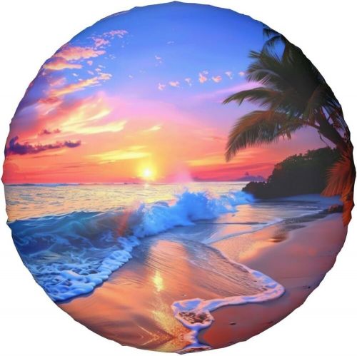 Beach sunset palm tire cover - fun tire cover for wind and rain protection