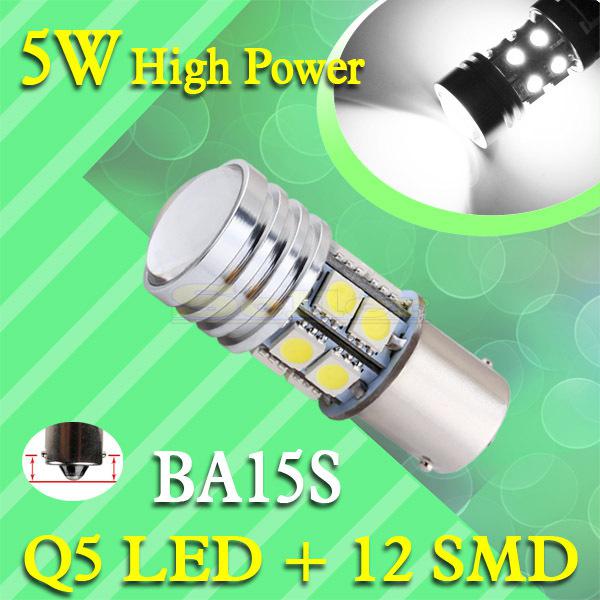 1156 ba15s high power q5 led + 12 smd 5050 pure white tail car 5w light bulb