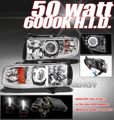 1994-2001 dodge ram ccfl halo led projector head light+50w hid 6k 1500 2500 3500