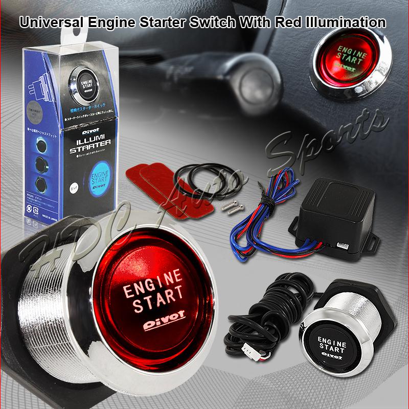 Universal red led illumination engine ignition push start button+chrome border