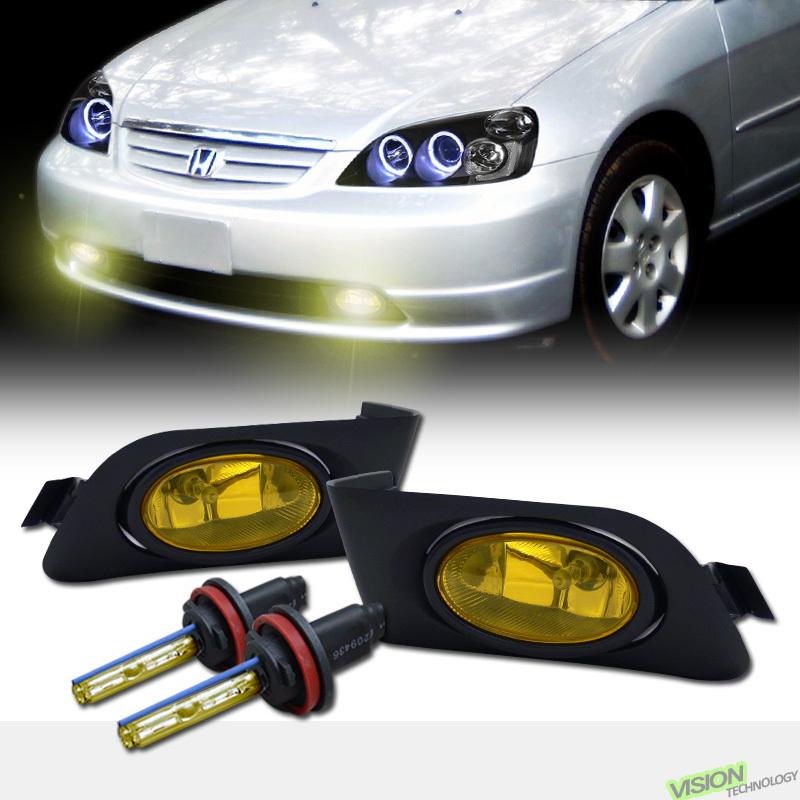 H11 xenon hid+yellow lens driving/bumper fog lights lamps 01-03 civic 2/4-door