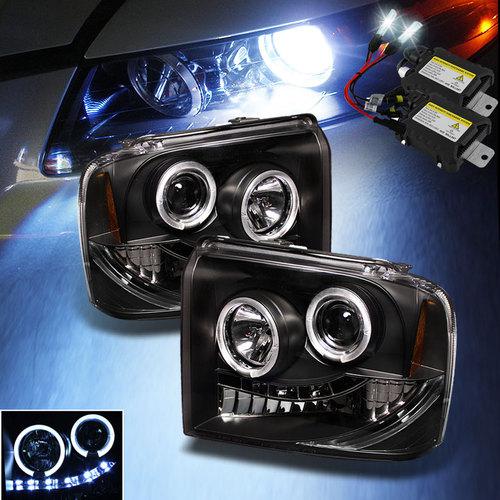 Slim 6000k xenon hid+05-07 f250 2x halo led projector headlights head lights set