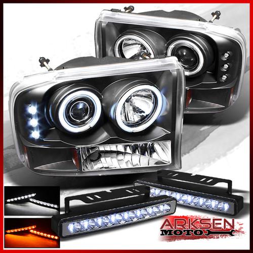 White/amber led fog+ccfl halo led f250 f350 super duty black projector headlight