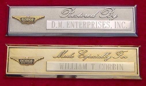 Dodge brothers - custom engraved dash plaque