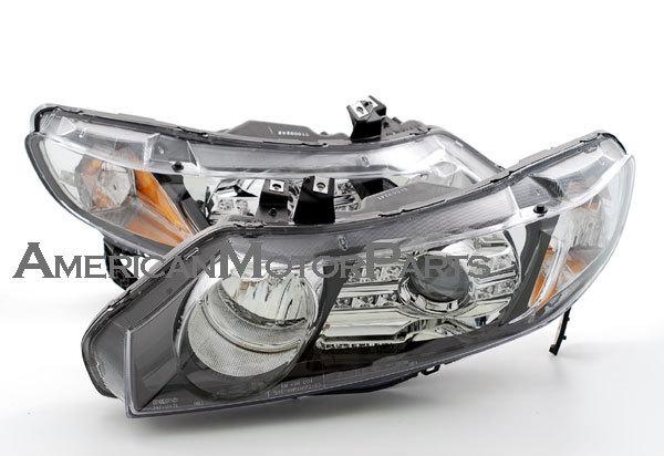 Depo pair euro style black projector headlight w/led 06-09 07 08 honda civic 4dr