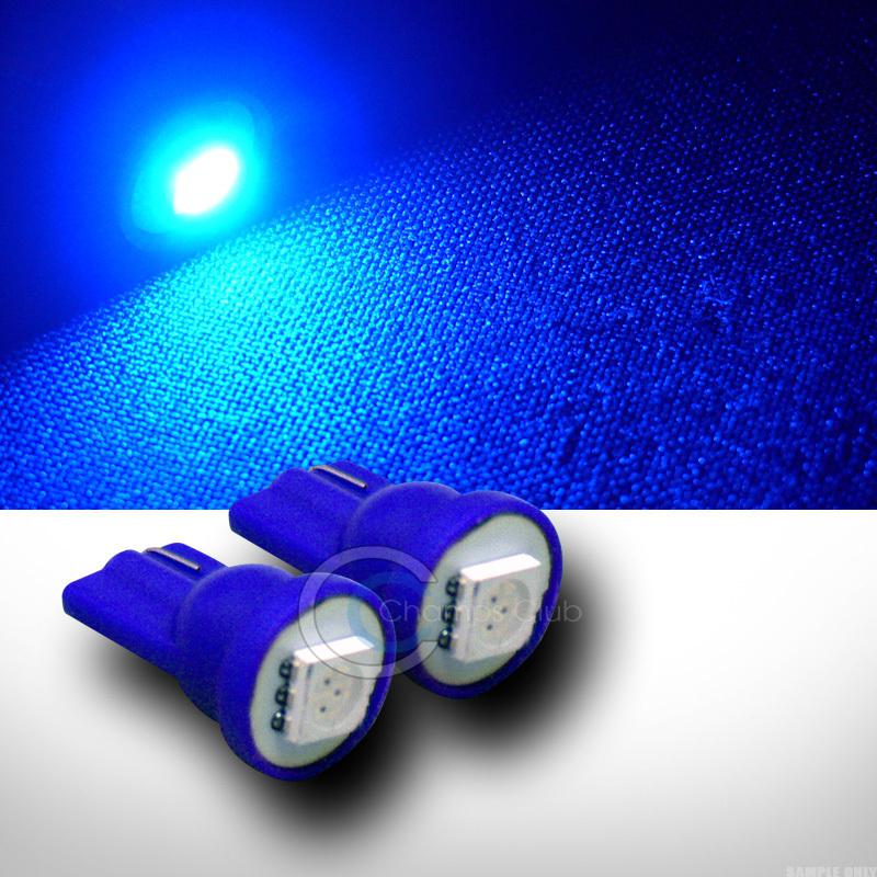 2pc blue t10 wedge base 1x 5050 smd led side marker/license plate light bulb set