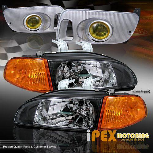 Jdm look upgrade: 1992-1995 honda civic 2/3dr black head light+yellow fog+corner