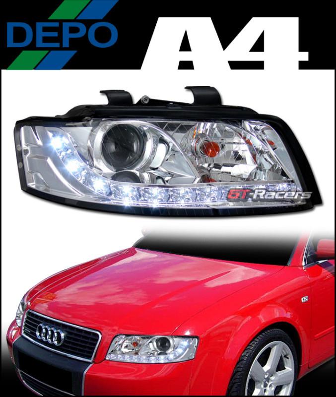 Depo chrome r drl led projector head lights lamp signal 2002-2005 audi a4 s4 b6