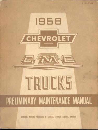 1958 chevrolet / gmc - truck - rare gm canadian shop service maintenance manual