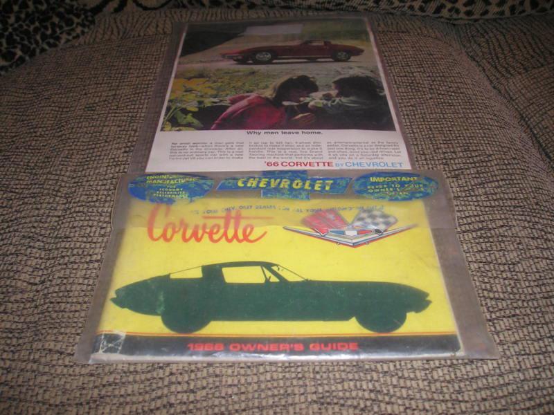 1966 original rare 1st ed. corvette owners manual with corvette full news card