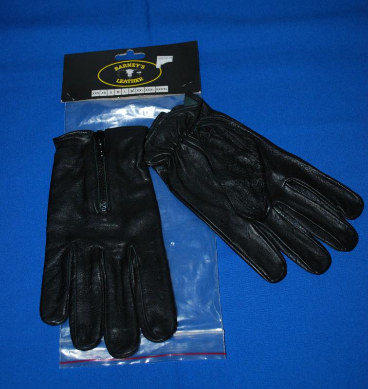 Barney's leather black  motorcycle gloves zipper wrist vented  xl