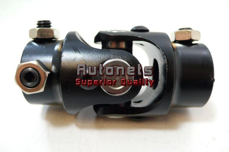 Black universal single style steering u-joint 3/4" dd x 5/8" 36 spline hot rod