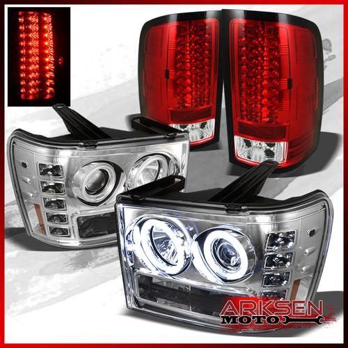 07-13 sierra ccfl halo projector led clear headlights+led red clear tail lights