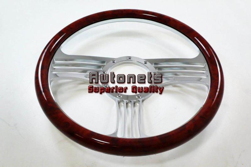 Wood veneer slash camaro nova hot rat rod chrome aluminum steering wheel