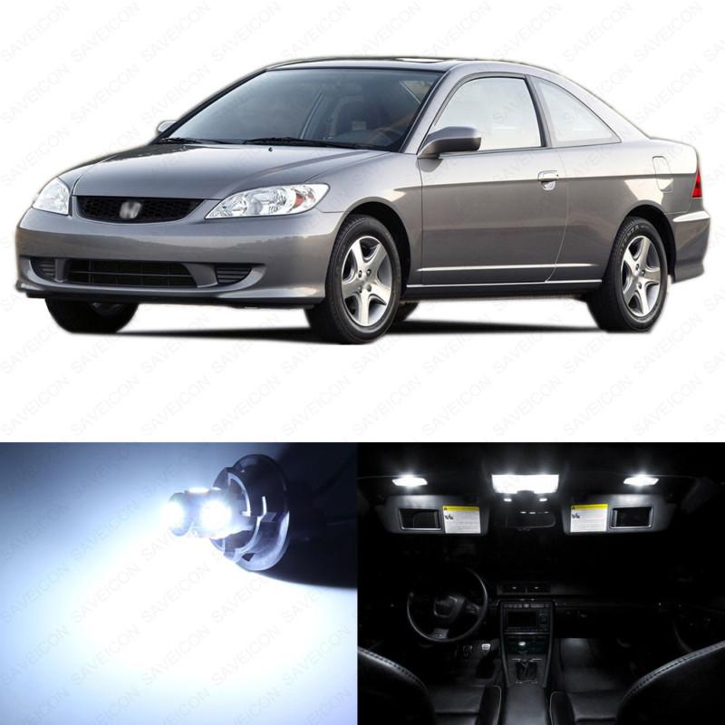 6 x white led lights interior package deal honda civic coupe & sedan 2001-2005 -