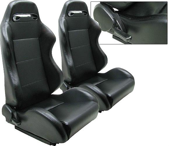 2 pcs black leather racing seats reclinable w/ slider new