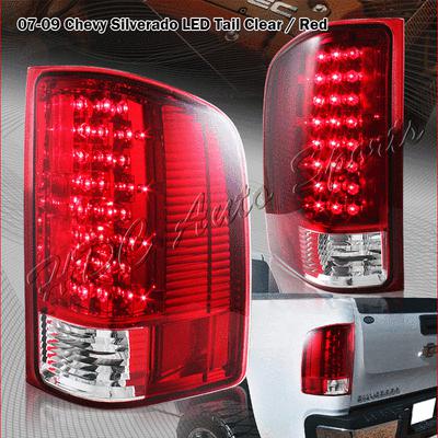 2007-2011 chevy silverado led chrome housing clear red lens tail lights lamps