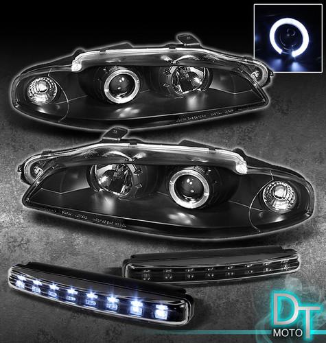 Drl led bumper fog lamps+97-99 eclipse halo projector head lights jdm black