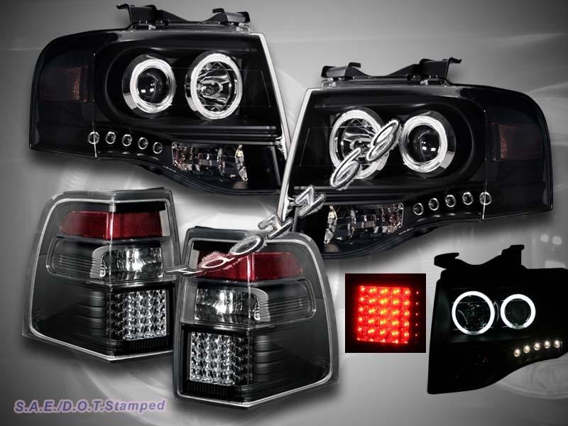 07-11 ford expedition 2 halo ccfl led projector headlights + led tail lights blk