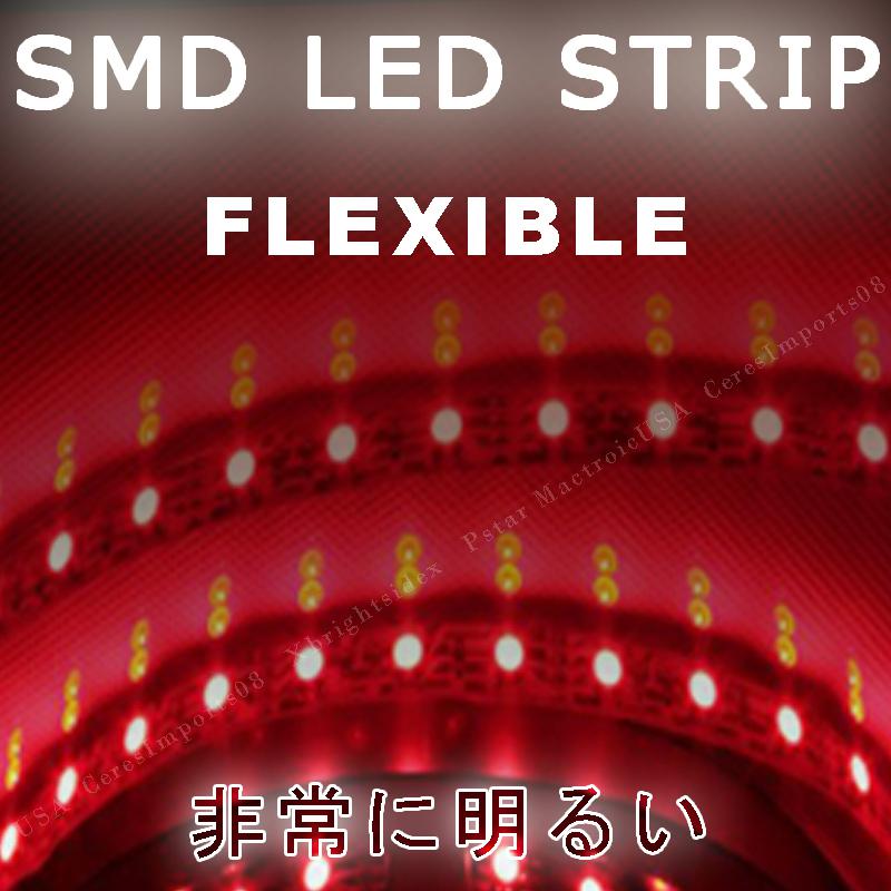 2x 12" 15 smd red car led interior strip lights 12v waterproof #1210r/c5