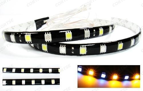 2x white amber switchback 18 smd led strip parking turn signal blinker light fog