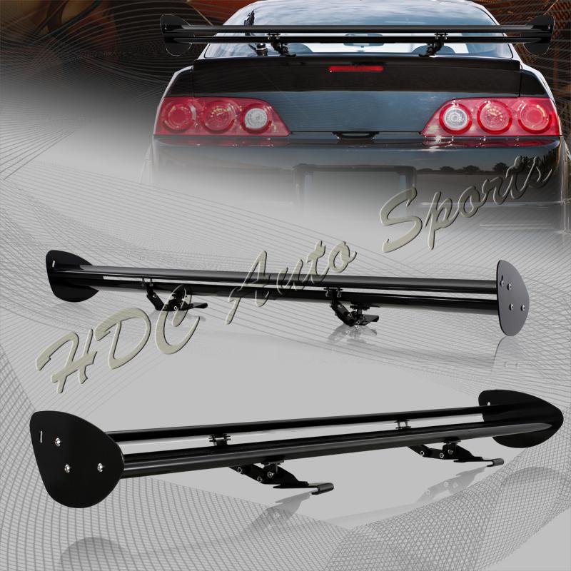 43" black aluminum rear trunk lid low mount gt style double deck spoiler wing