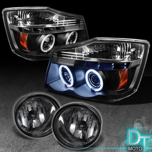 04-13 titan 04-07 armada blk ccfl halo led projector headlights+smoked fog lamps