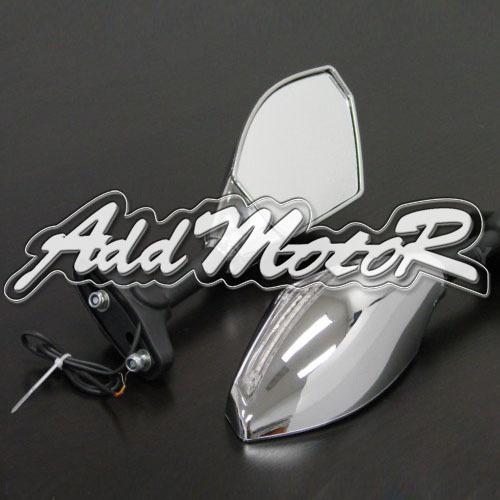 Chrome integrated turn signal mirrors fit honda kawasaki suzuki yamaha ducati 