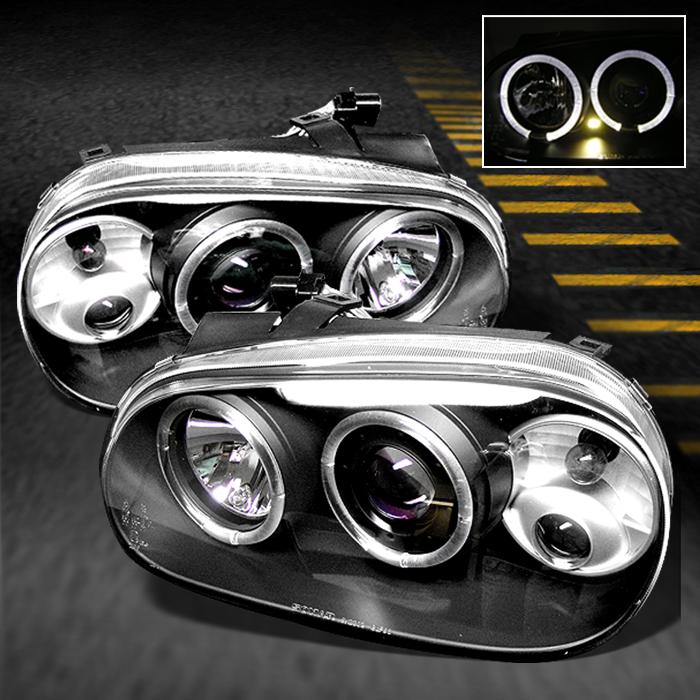 99-05 vw golf gti jdm black dual halo projector headlights lamps pair left+right