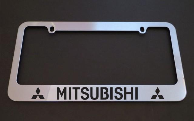 1 brand new mitsubishi chrome metal license plate frames + screw caps